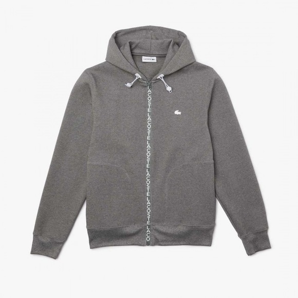 Lacoste Other - Lacoste Men’s Cotton Blend Lettered Zip-Up Hoodie in Grey - Size XXL